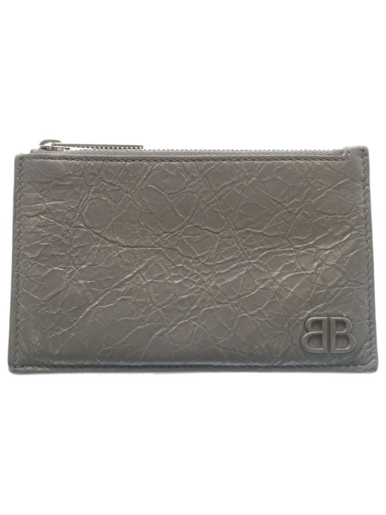 Balenciaga Monaco Long Ali Nalamskin Coin & Card Holder Leather Case Gray